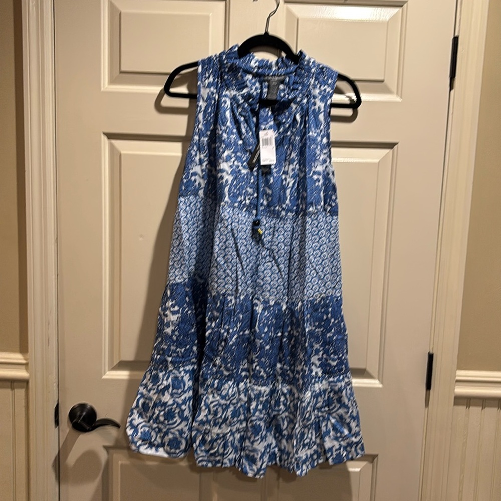 CHELSEA & THEODORE Ruffle Tie Neck Woven Printed Tiered Dress Size M(e42)
